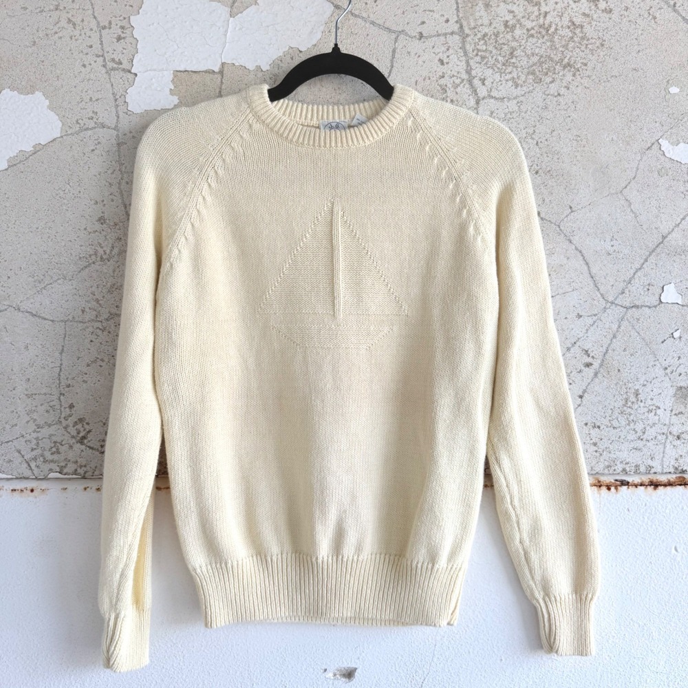 Vintage Sailboat Sweater JG Hook Crewneck Nautical Knit Coastal Prep Hong KongS